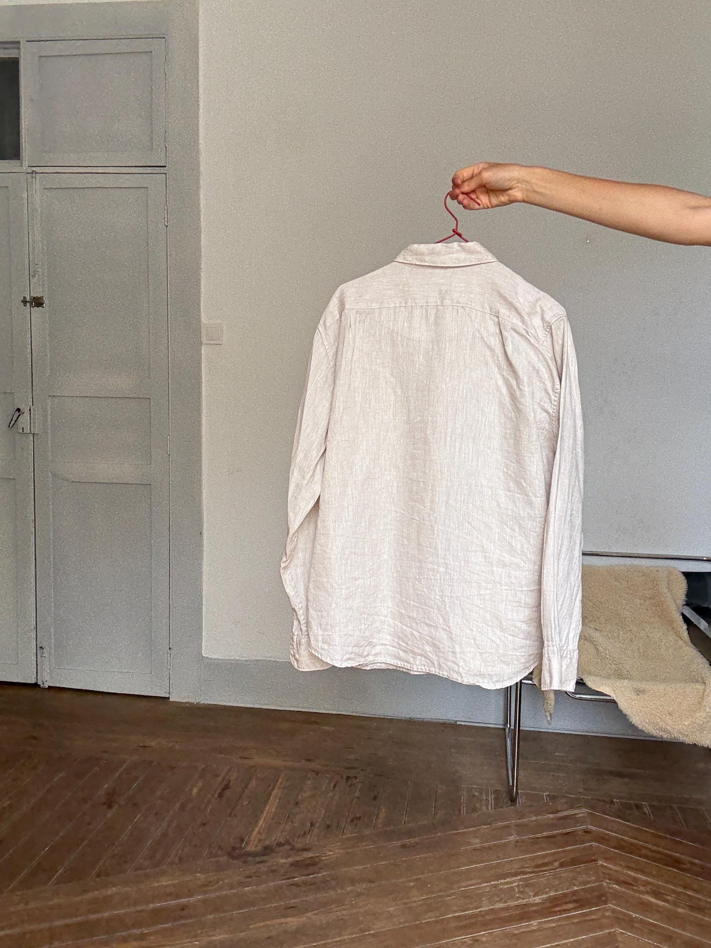 Vintage 100% Linen Oatmeal Shirt by Uniqlo – Unisex Fit, Oversized or Knotted Crop Style, Earthy Minimal Look, Size M