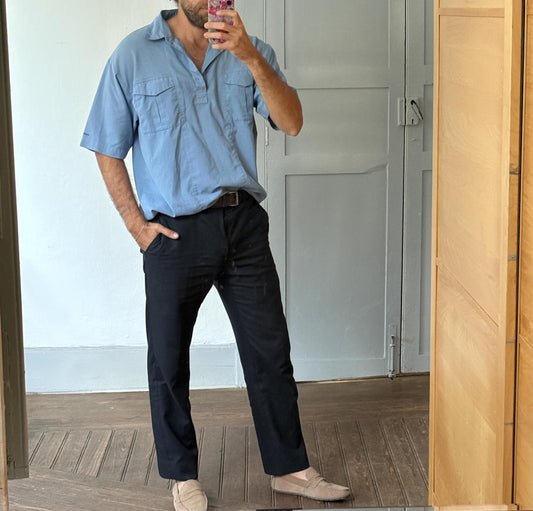 Vintage Light Blue Polo Shirt – Unisex Relaxed Fit – Catamaran 80s Soft Knit Look (Men’s XL / Oversized Women’s L-XL)