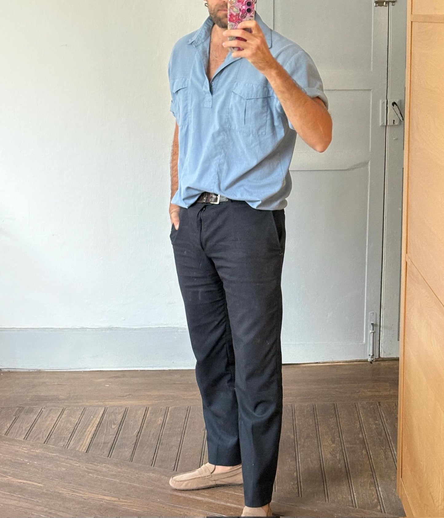 Vintage Light Blue Polo Shirt – Unisex Relaxed Fit – Catamaran 80s Soft Knit Look (Men’s XL / Oversized Women’s L-XL)