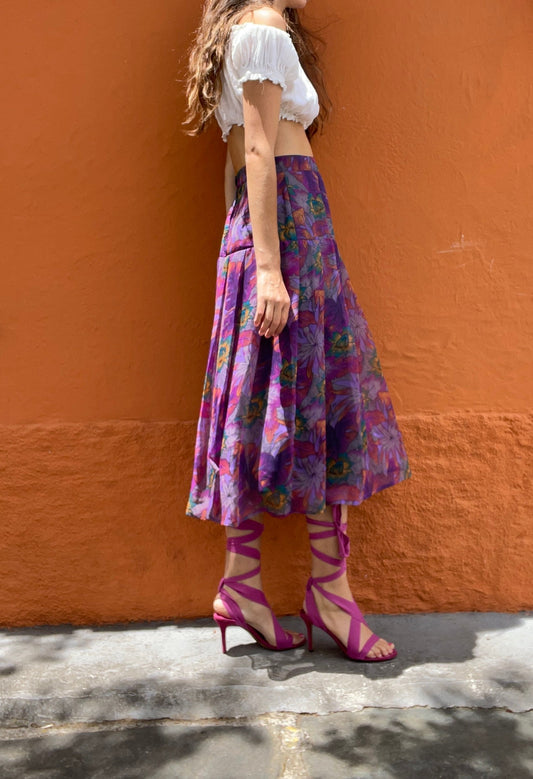 Vintage Purple Floral Maxi Skirt – Made in Italy