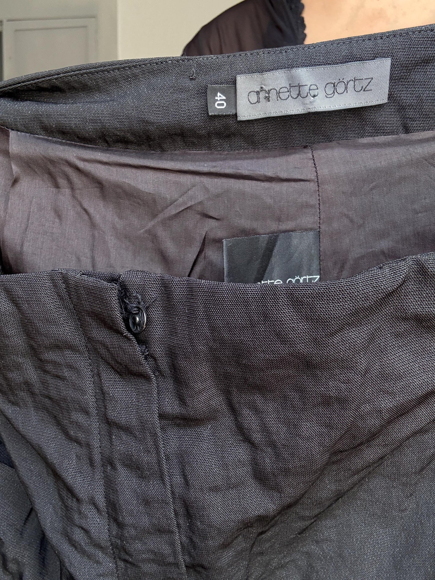 Annette Görtz wide leg cropped trousers in black – minimalist avant-garde Berlin style, made in Germany, size 40, designer piece