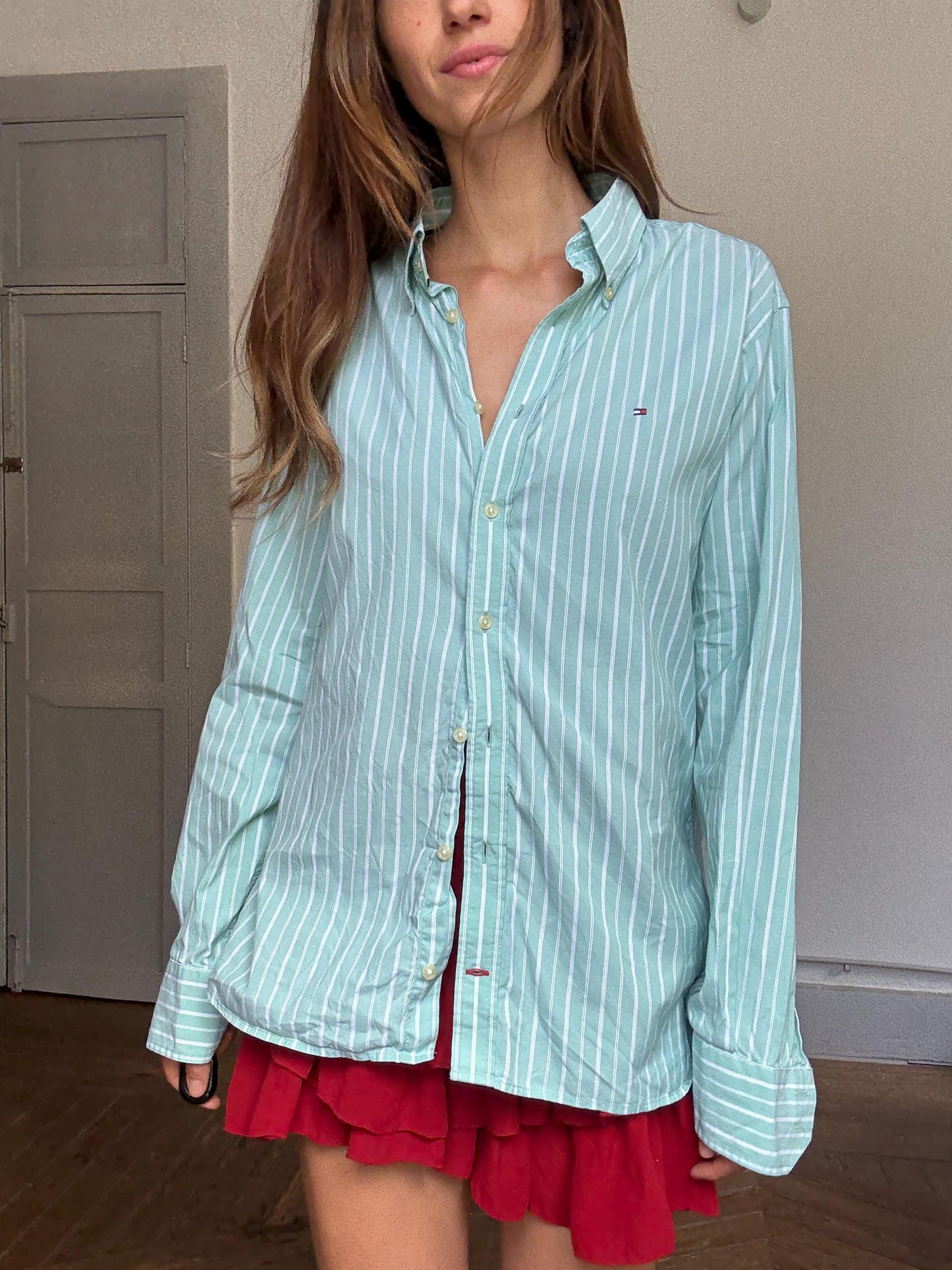 Vintage Tommy Hilfiger Light Blue Striped Shirt – Preppy Ralph Lauren Vibe, Boyfriend Fit, 100% Cotton, Size L Unisex