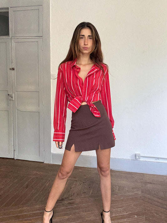 Vintage Desigual red & white striped cotton button up shirt – size L, unisex fit, bold print, Y2K style,