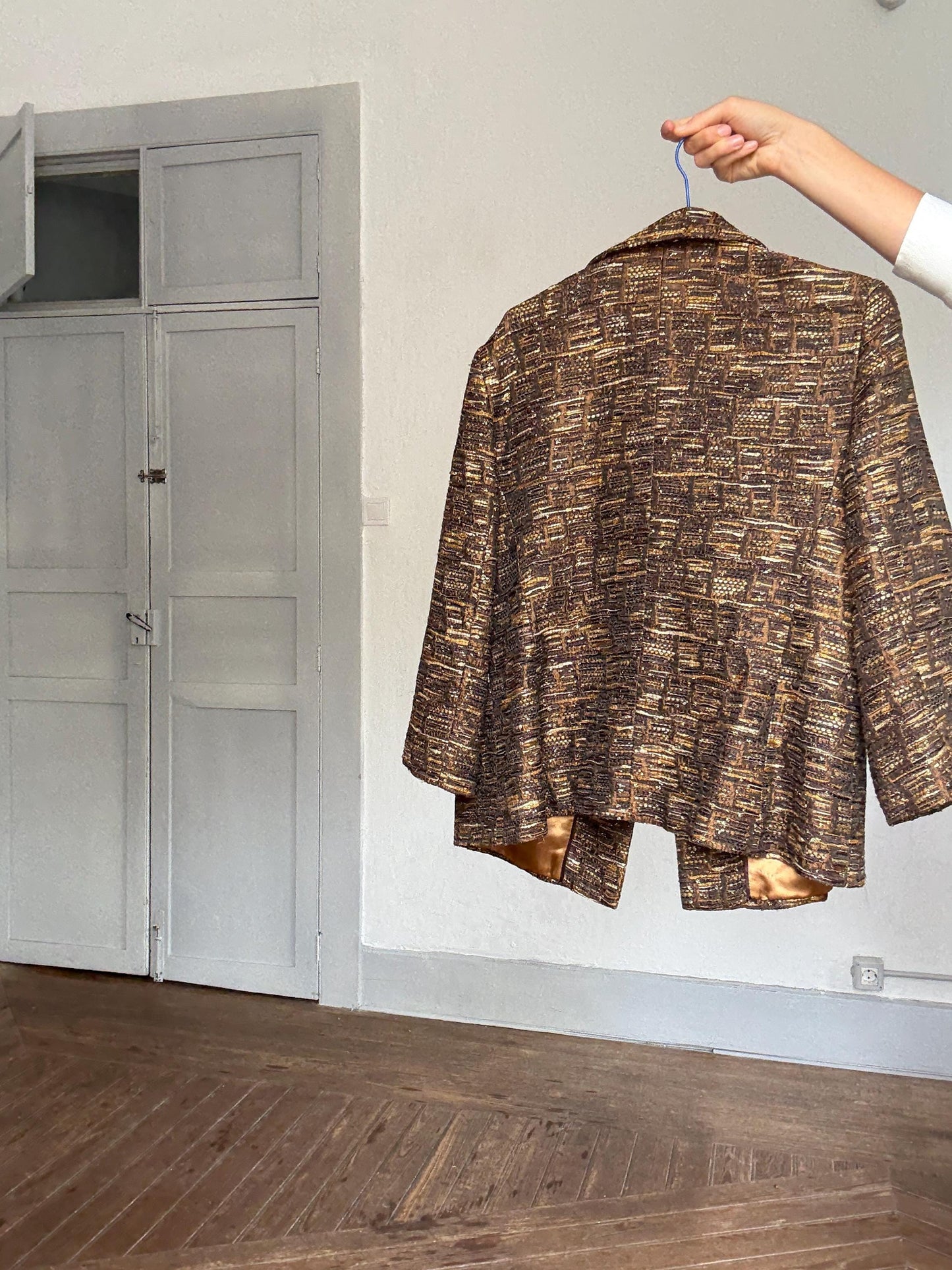 Vintage gold brown oversized blazer retro glam layering jacket, Size M - L