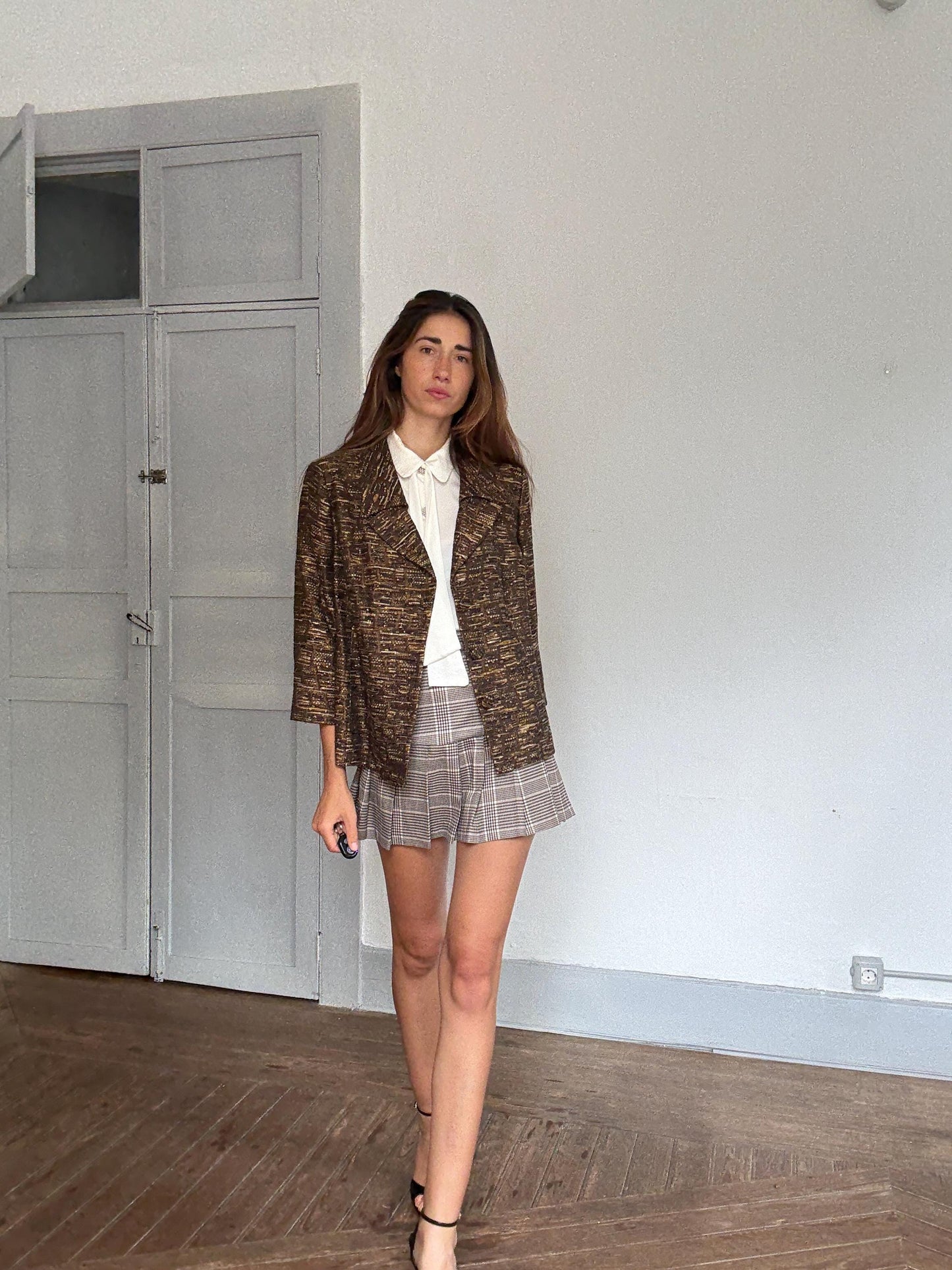 Vintage gold brown oversized blazer retro glam layering jacket, Size M - L