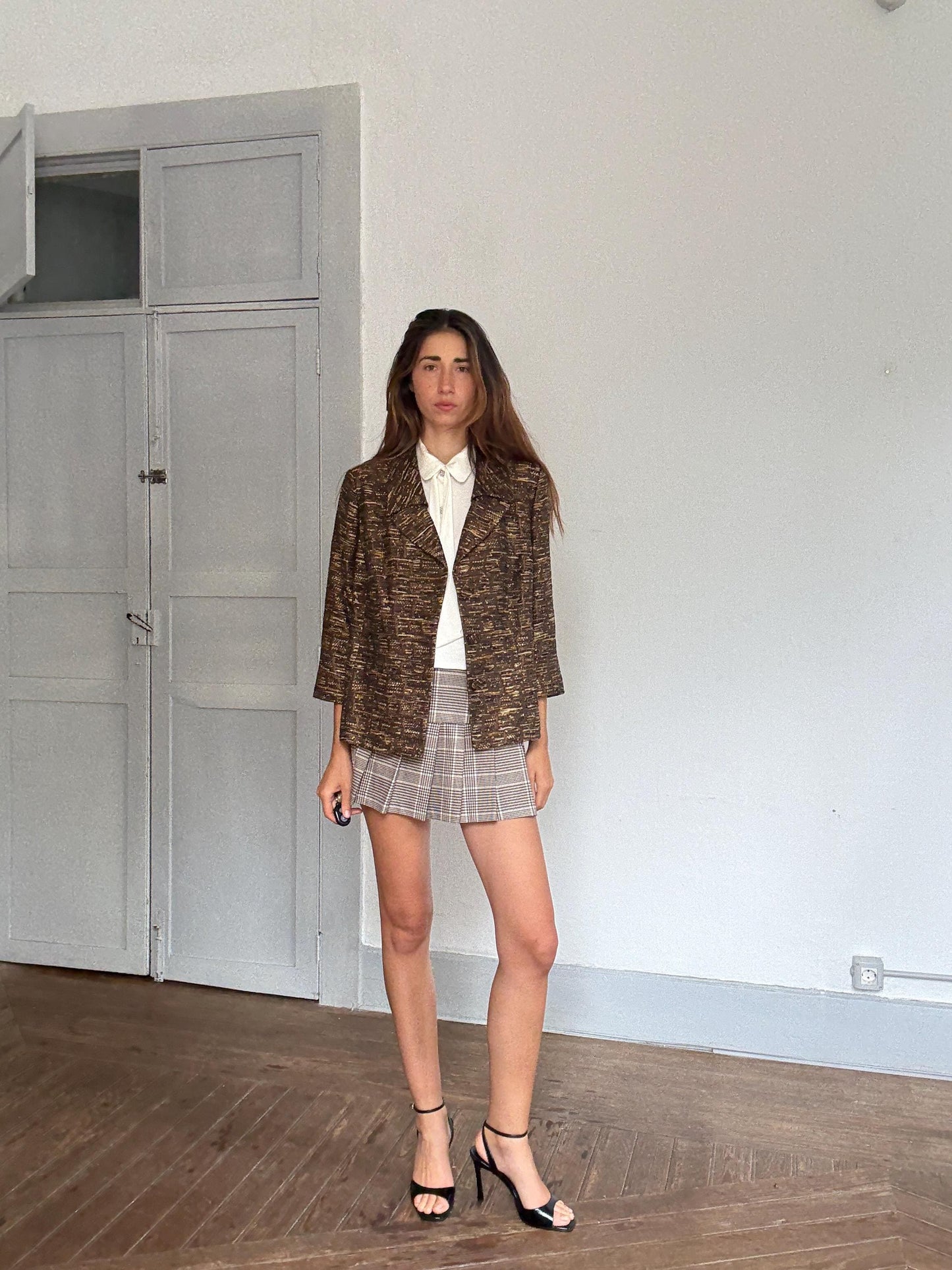 Vintage gold brown oversized blazer retro glam layering jacket, Size M - L