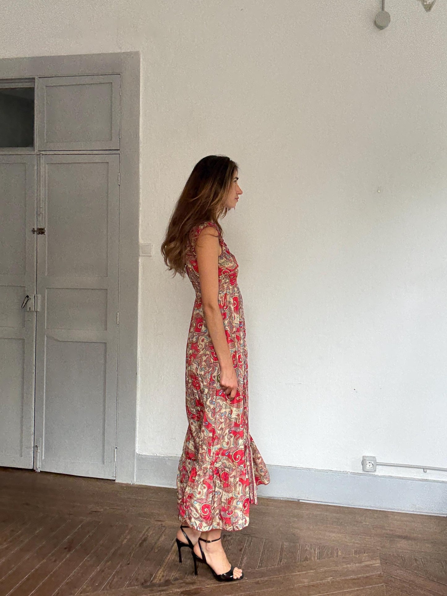 Boho silk maxi dress – paisley dream fit for Coachella & cottagecore queens, Size XS - S