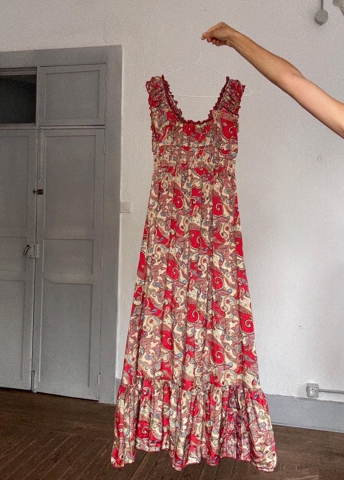 Boho silk maxi dress – paisley dream fit for Coachella & cottagecore queens, Size XS - S