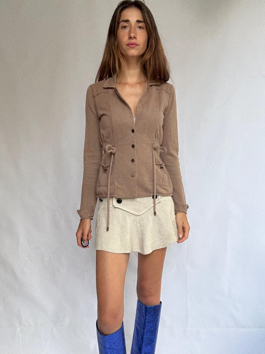 Vintage Brown Cinched Waist Cotton Blazer — detail