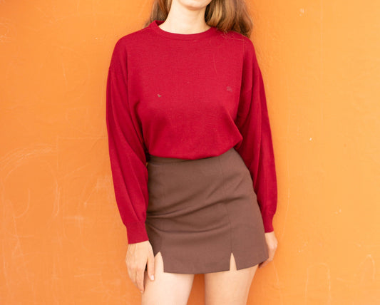 Vintage Burberry Red Sweater | Unisex Merino Wool Blend Knit | Minimal Logo Embroidery | Size XL