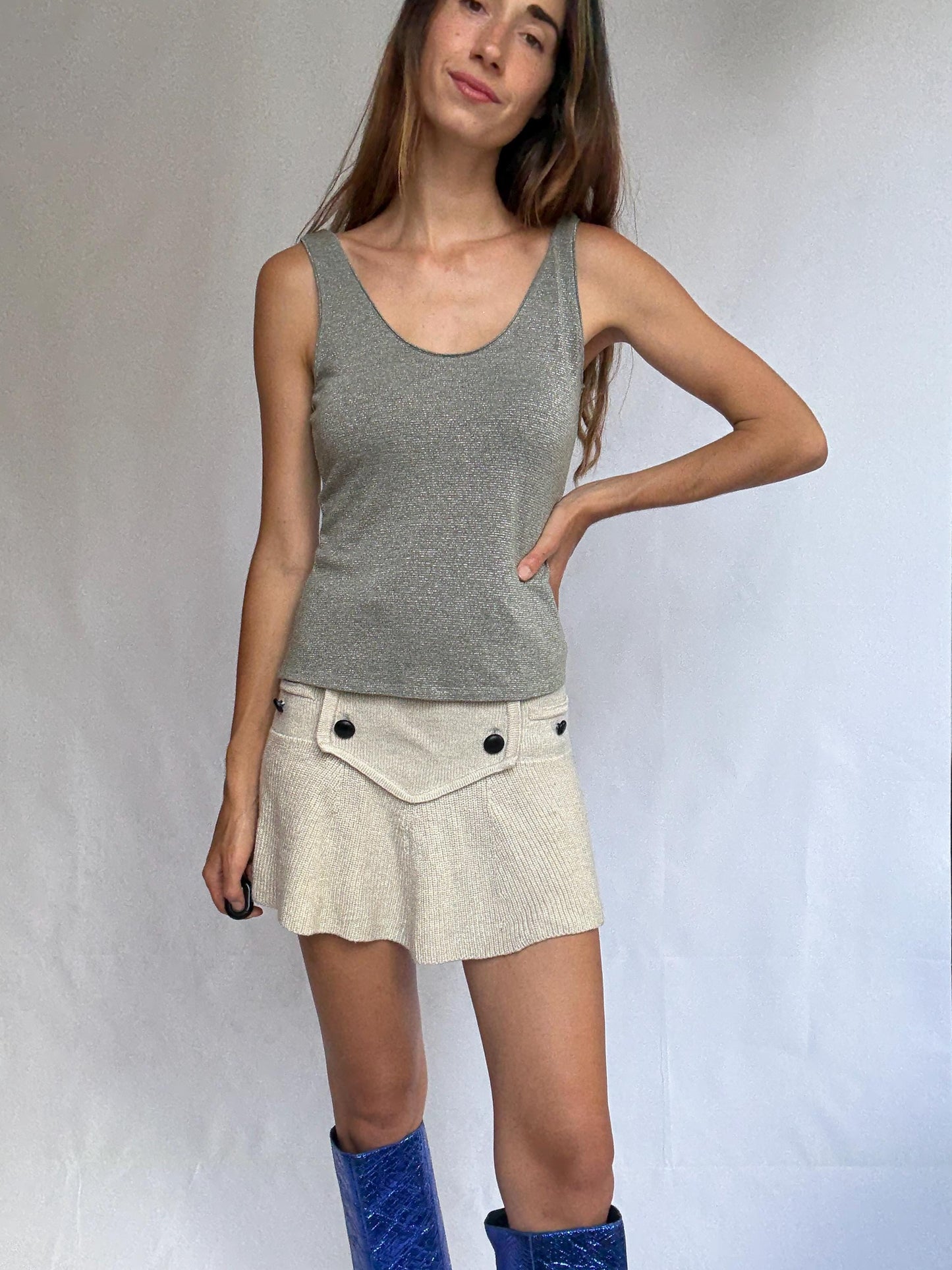 Vintage Glitter Thread Tank Top by Oysho – Silver Shimmer Slay