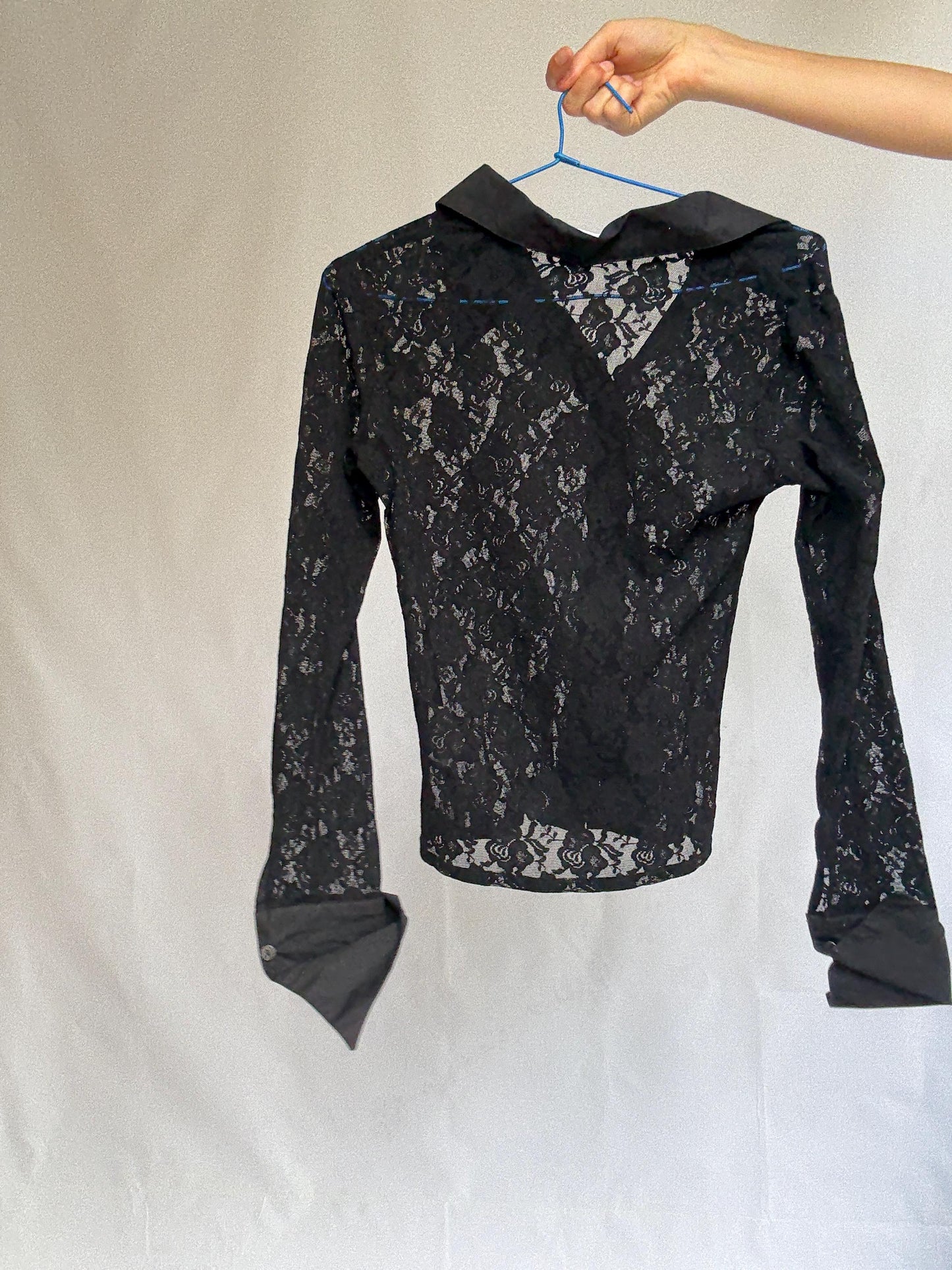 Vintage Rayure Paris Lace Blouse | Sheer Black Designer Button-Up | Made in France
