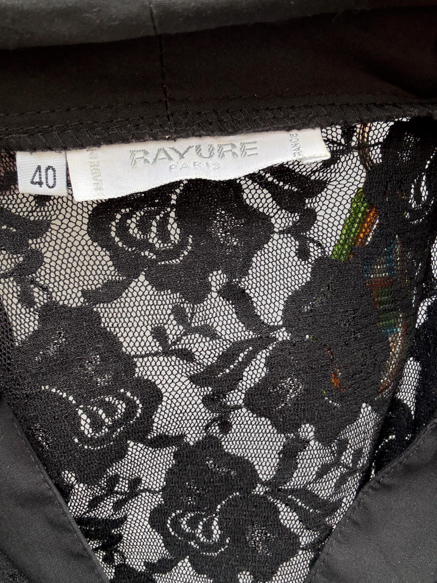 Vintage Rayure Paris Lace Blouse | Sheer Black Designer Button-Up | Made in France