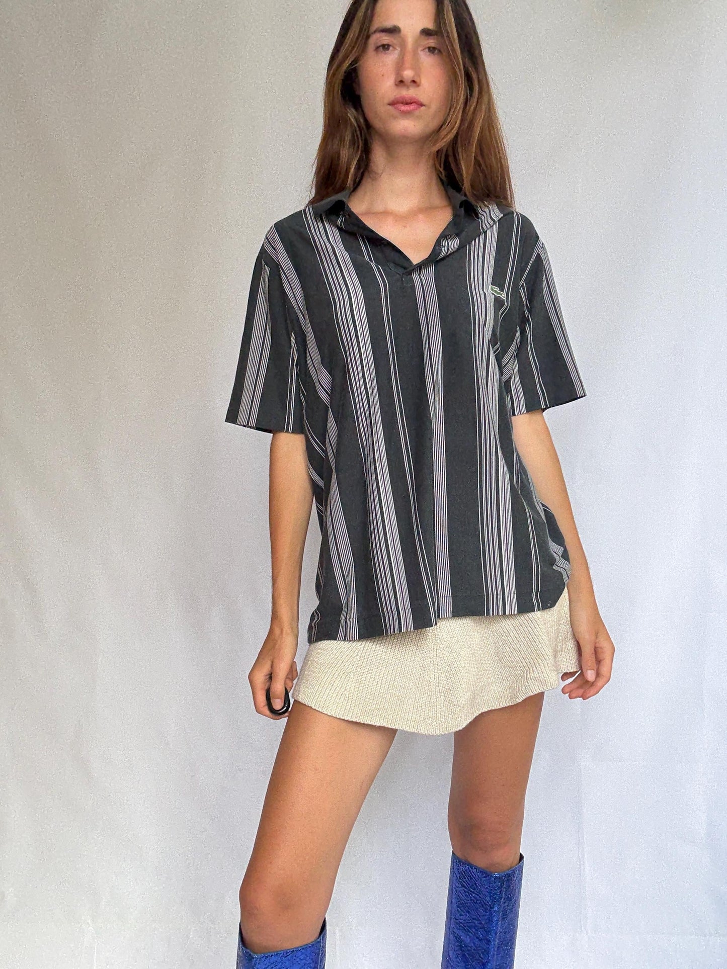 Vintage Lacoste Striped Polo Shirt – Unisex Fit | Size 6 | Made in Spain