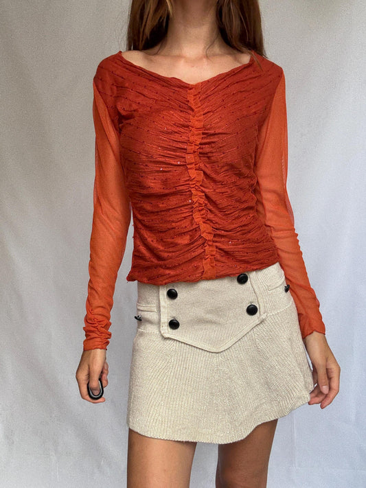 90s Vintage Lola Mubell Mesh Sequin Top, Retro long sleeve Y2K clothing – M