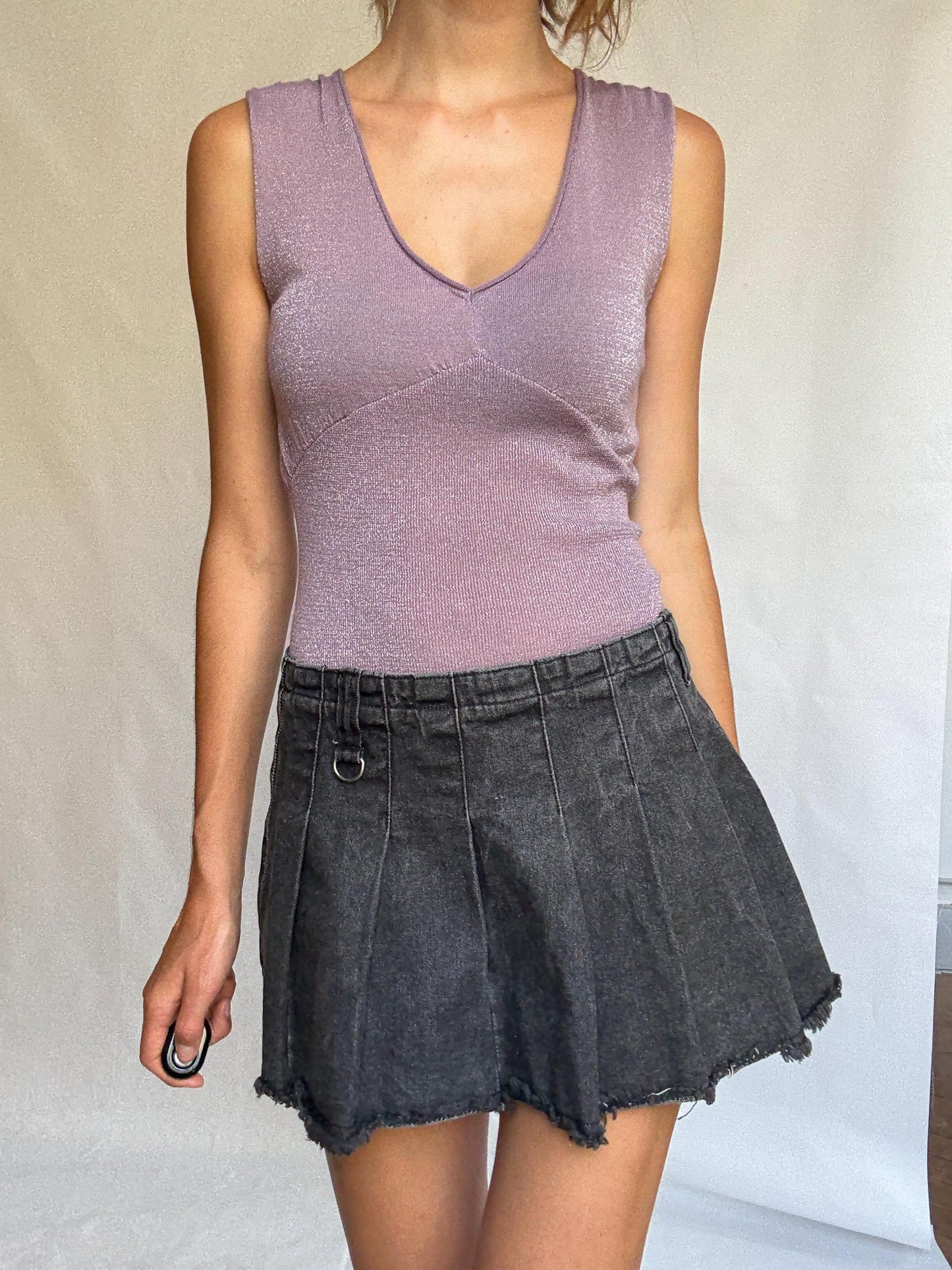 Vintage Pedro del Hierro Glitter Knit Top – Silver Lilac Camisole – Y2K Party Vibes