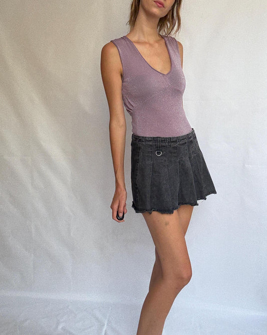 Vintage Pedro del Hierro Glitter Knit Top – Silver Lilac Camisole – Y2K Party Vibes