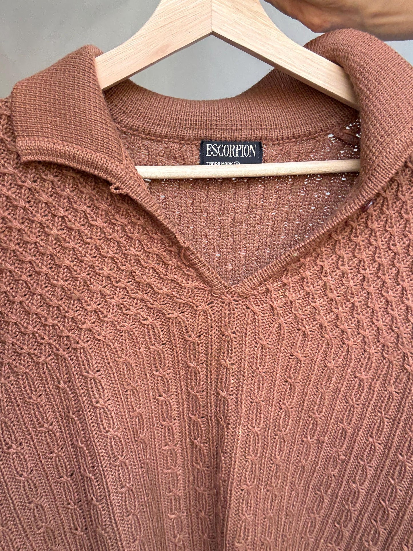 Vintage Escorpion Knit Jumper – Brown Cable Pullover – Academia Aesthetic Sweater