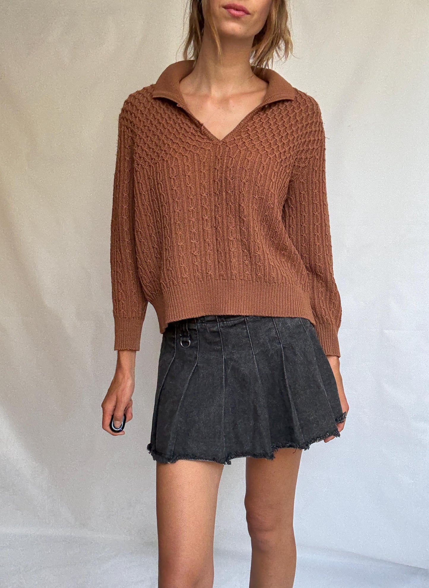 Vintage Escorpion Knit Jumper – Brown Cable Pullover – Academia Aesthetic Sweater