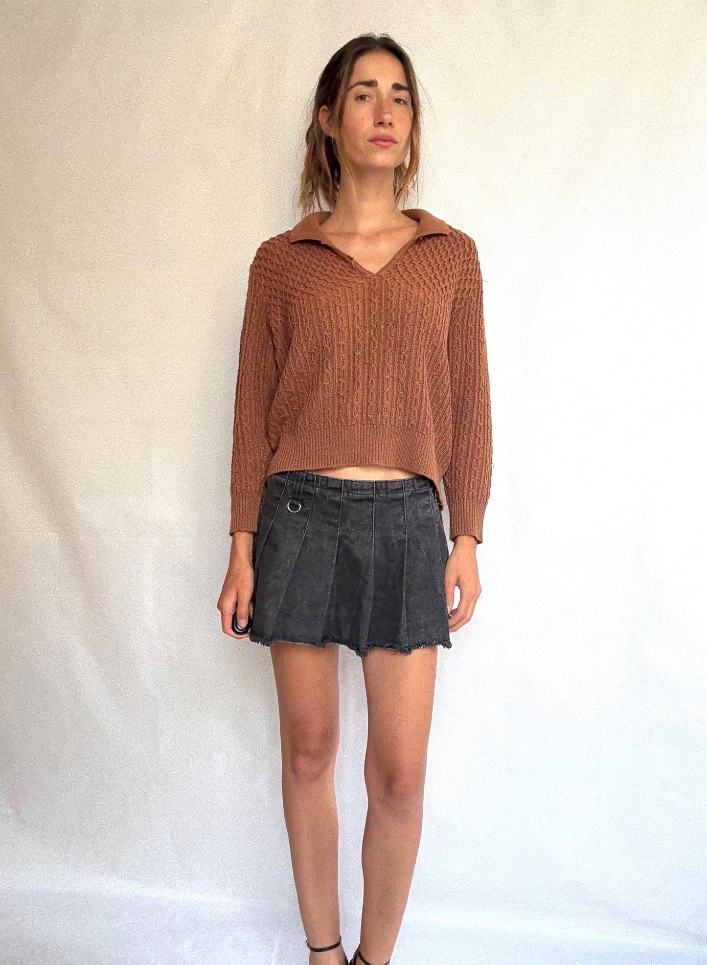 Vintage Escorpion Knit Jumper – Brown Cable Pullover – Academia Aesthetic Sweater
