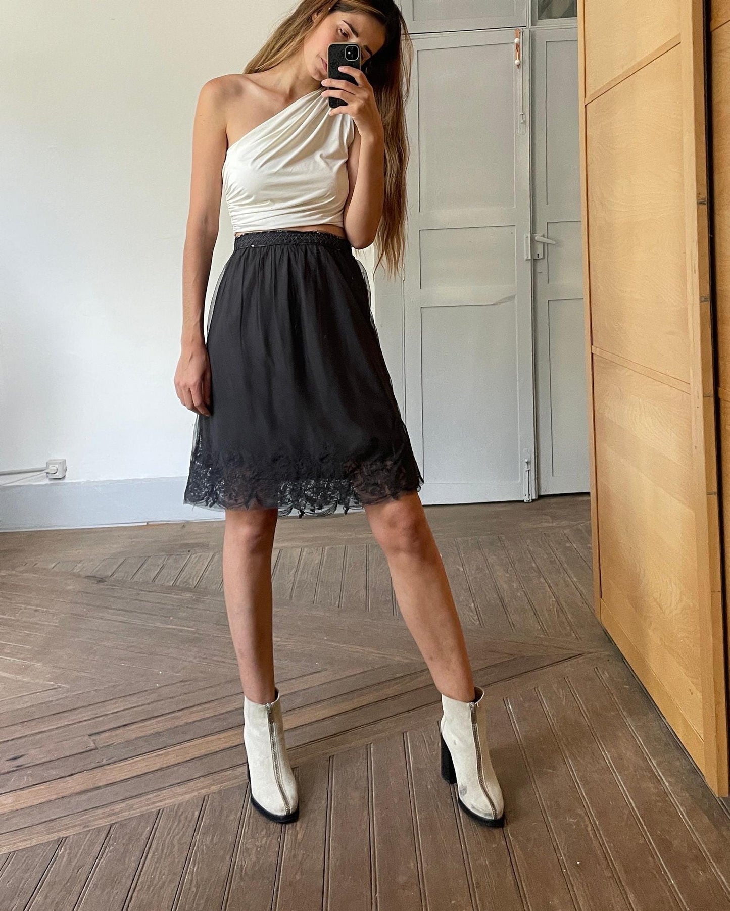 Lace black sequin embellished skirt, Romantic Noa Noa summer skirt