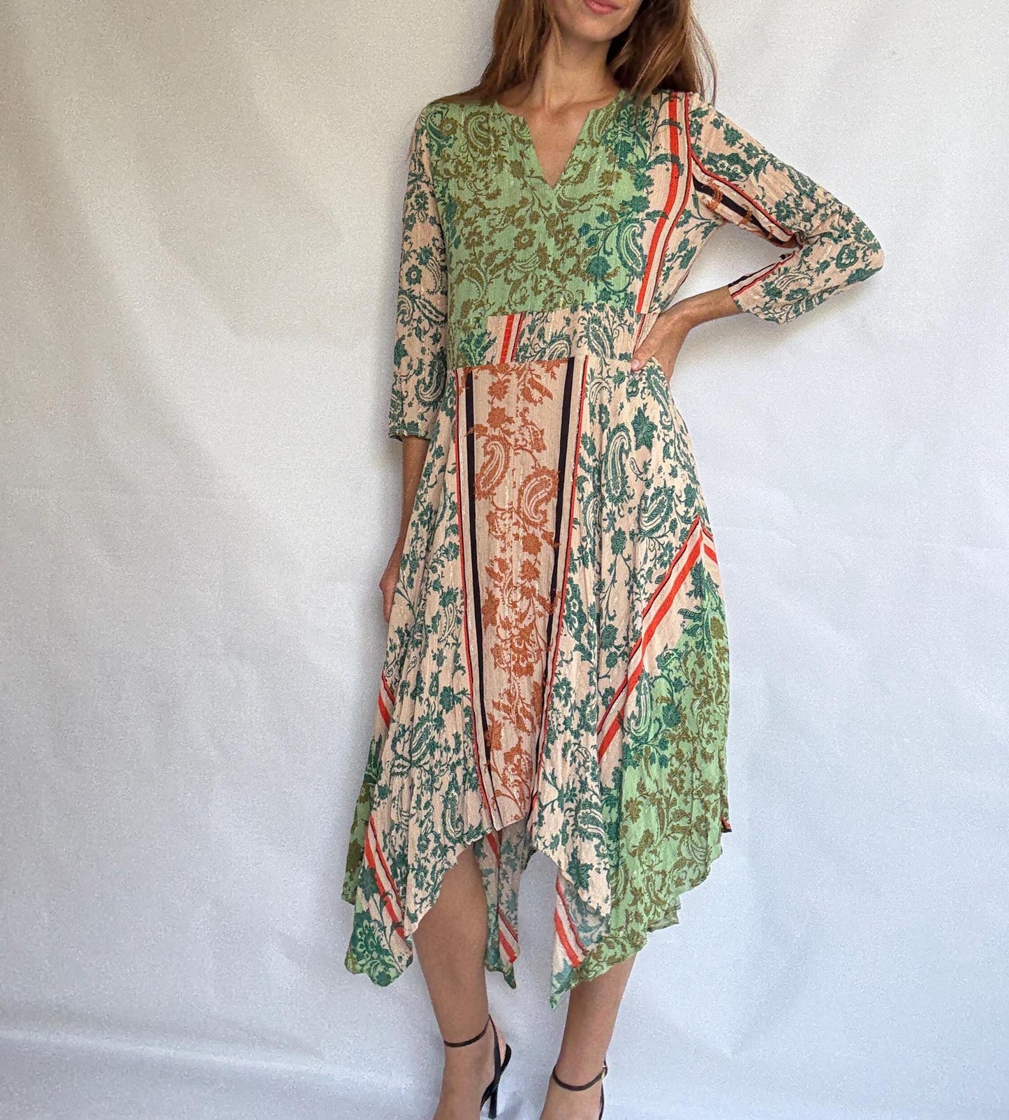 Boho Desigual Long Dress with Metallic Thread – Perfect colourful long summer dress,