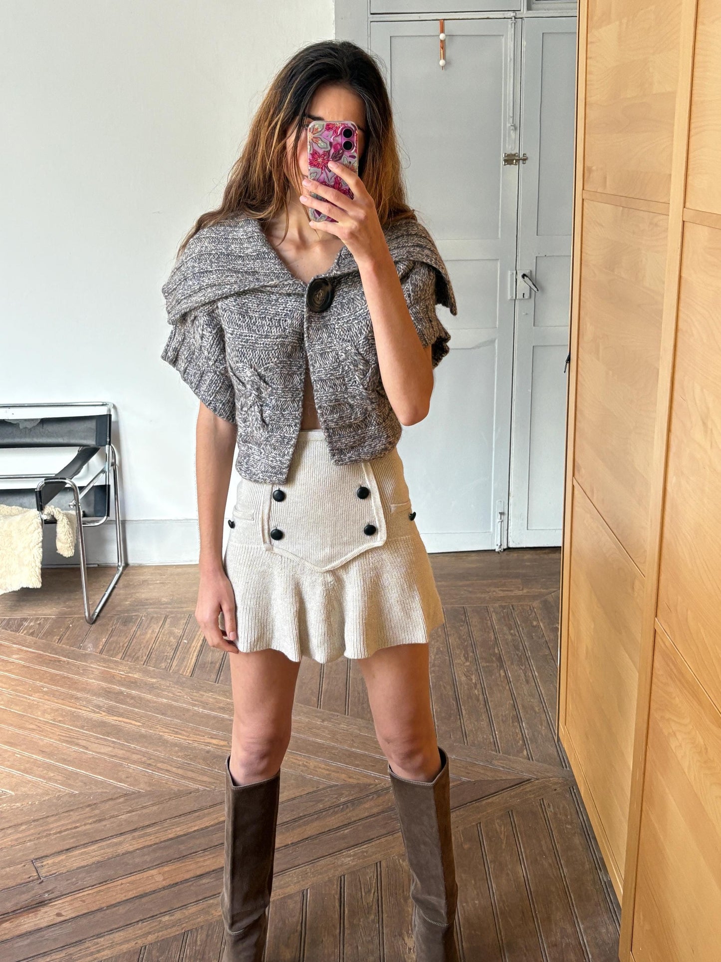 Vintage Marella Sport (Max Mara) grey knit vest, Iconic Designer cropped wool blend cardigan,