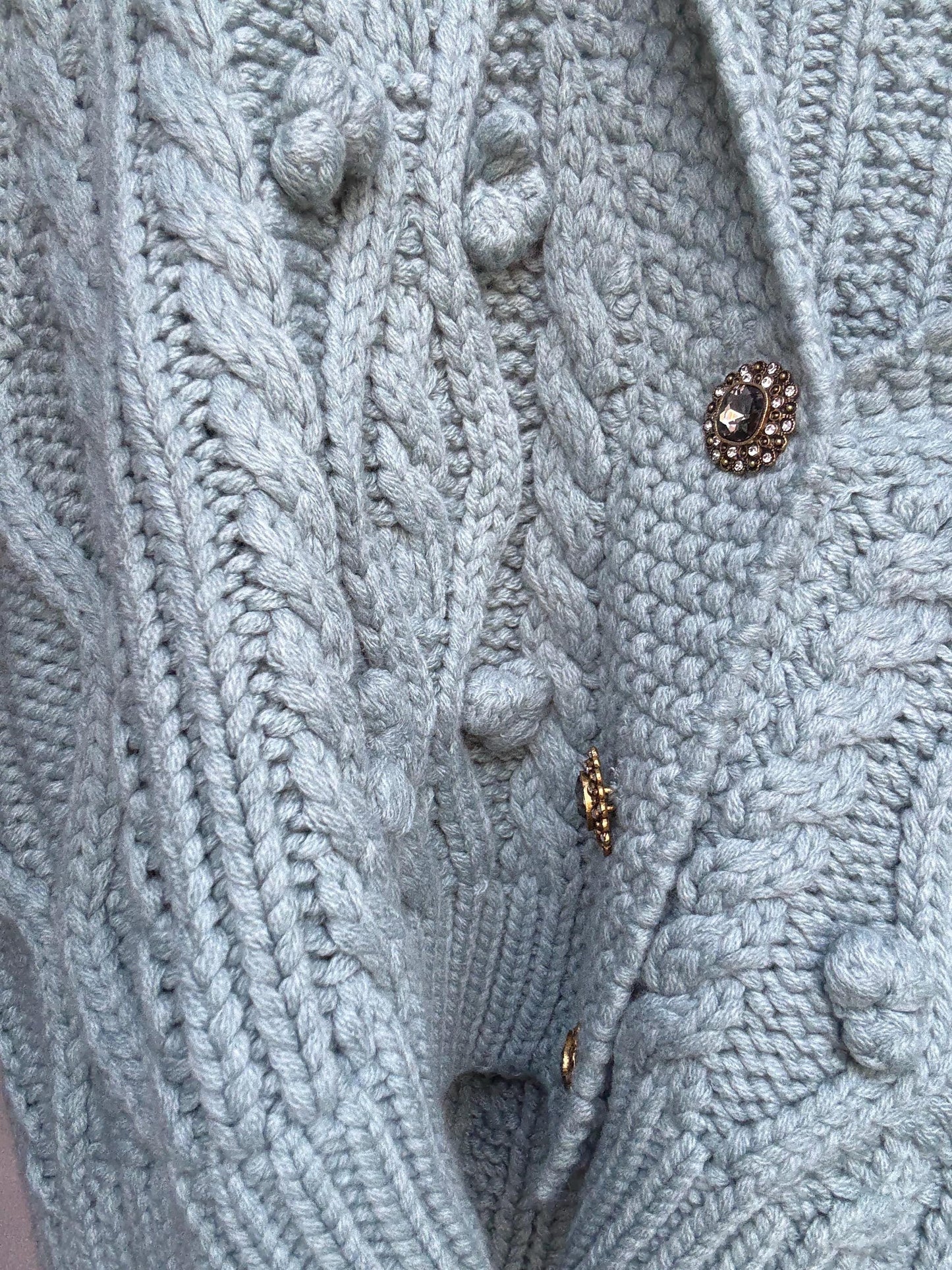 Soft knit cable vest with buttons, cropped cap sleeve sweater top, pale blue preppy core layering piece