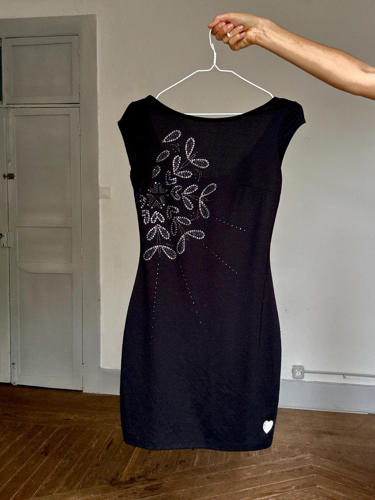 Desigual Black Mini Dress – Sleeveless Bodycon Casual Party Dress – Y2K Crystal Detail – Size S
