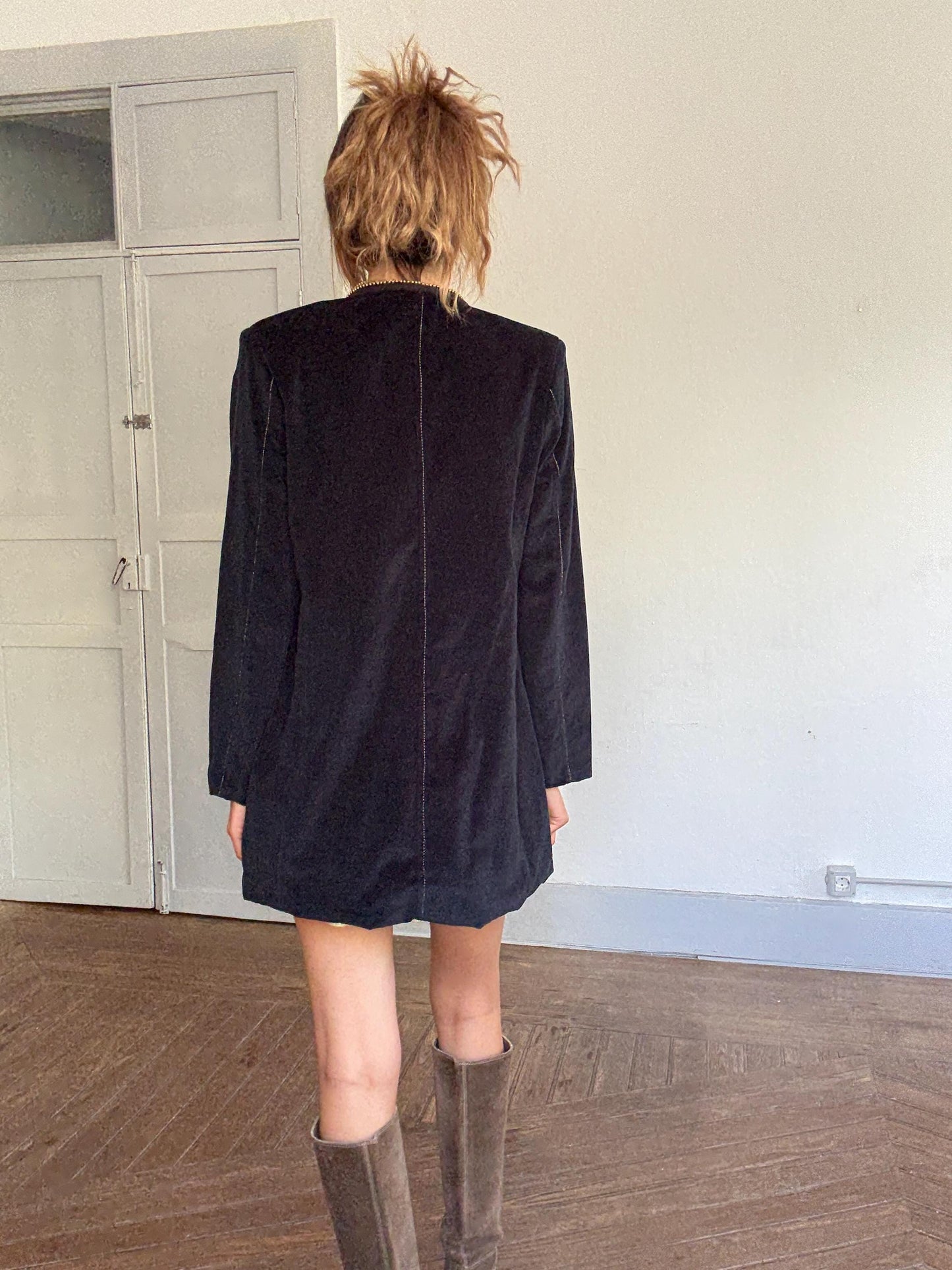 Embroidered Velvet Jacket – Boho Floral Beaded Coat | Peace + Love Long Blazer | 100% Cotton | Patchwork Folk Jacket Size L