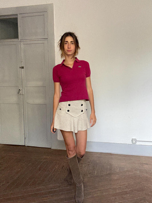 Vintage Lacoste Polo Shirt – Magenta Cropped Fit, French Tenniscore Chic (Size S/M)