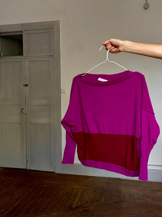 Italian Pink Colorblock Knit Sweater – Guardaroba Wool Cashmere Pullover – Vintage Y2K Inspired Minimalist Jumper – Made in Italy