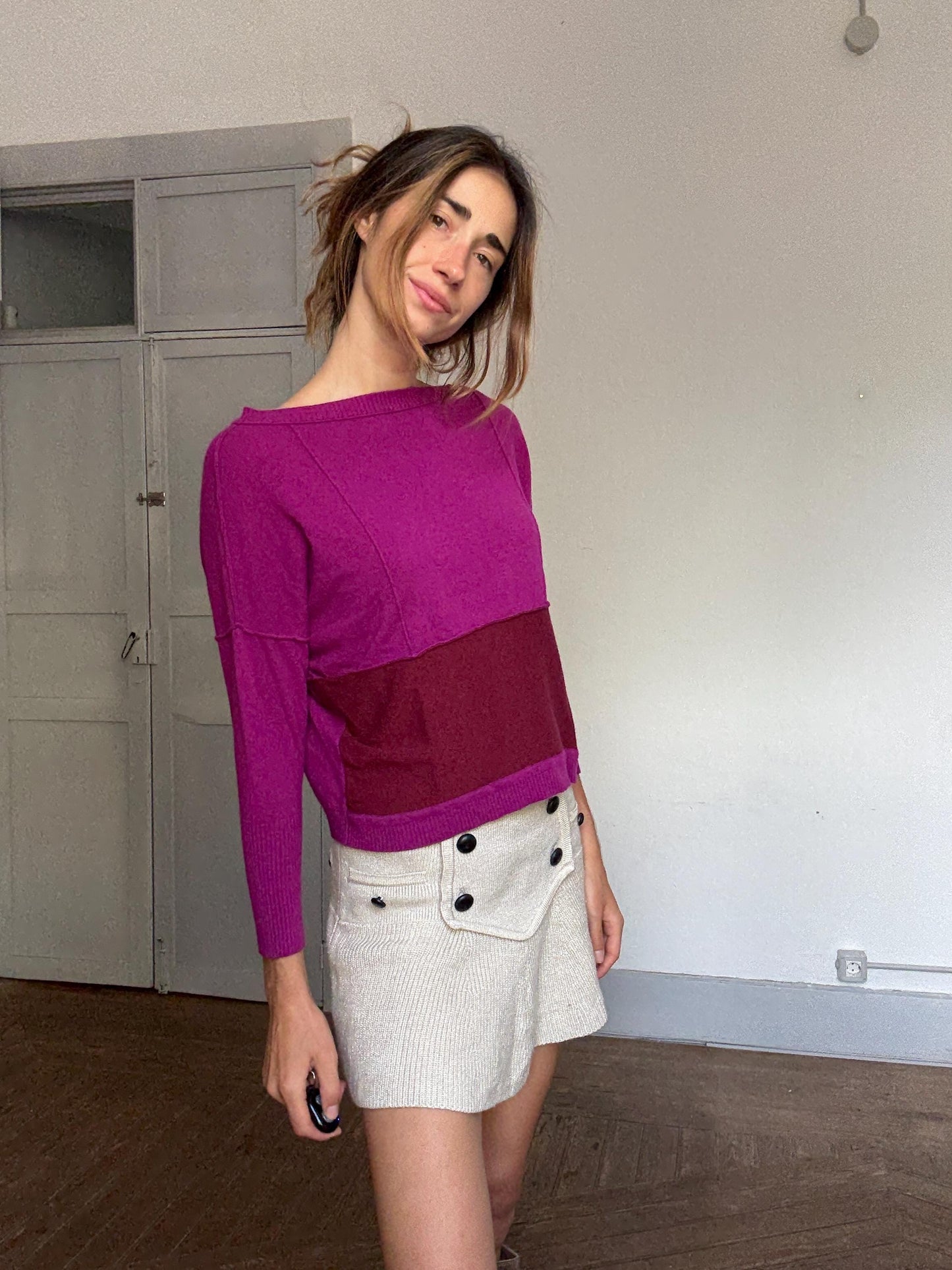 Italian Pink Colorblock Knit Sweater – Guardaroba Wool Cashmere Pullover – Vintage Y2K Inspired Minimalist Jumper – Made in Italy