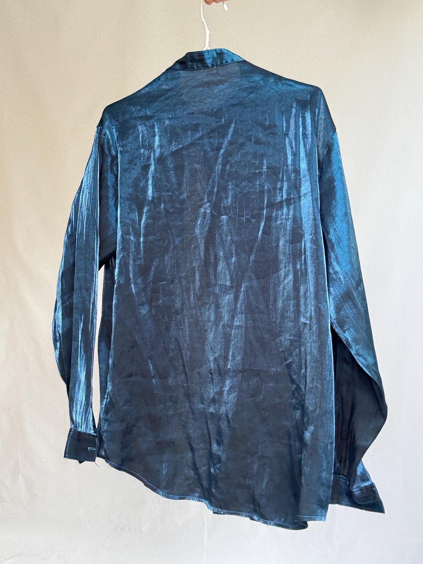 Vintage blue satin blouse by Peage Russo – fluid sheen button up – size 32 – flowy blouse, preppy outfit, special occasion