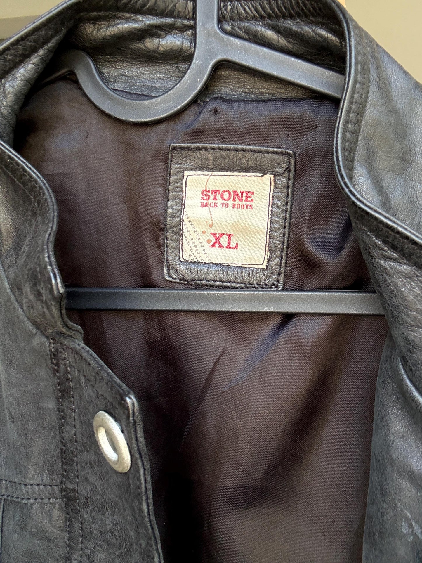 Vintage black leather biker jacket women XL by Stone | Genuine Argentinian leather moto coat | Secondhand edgy street style staple