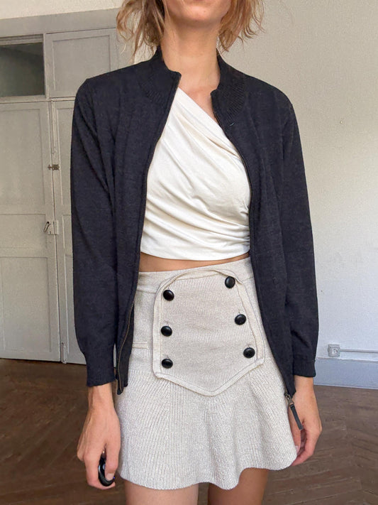 Vintage dark grey merino wool zip cardigan by Mako Jeans | Soft wool blend sweater jacket | Size M, unisex fit, Y2K cozy essential