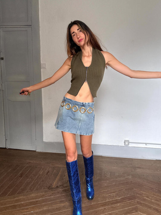 Y2K Low Rise Denim Mini Skirt –Size XXS 2000s Paris Hilton Bratz Aesthetic, Light Wash Vintage Jean Skirt XS