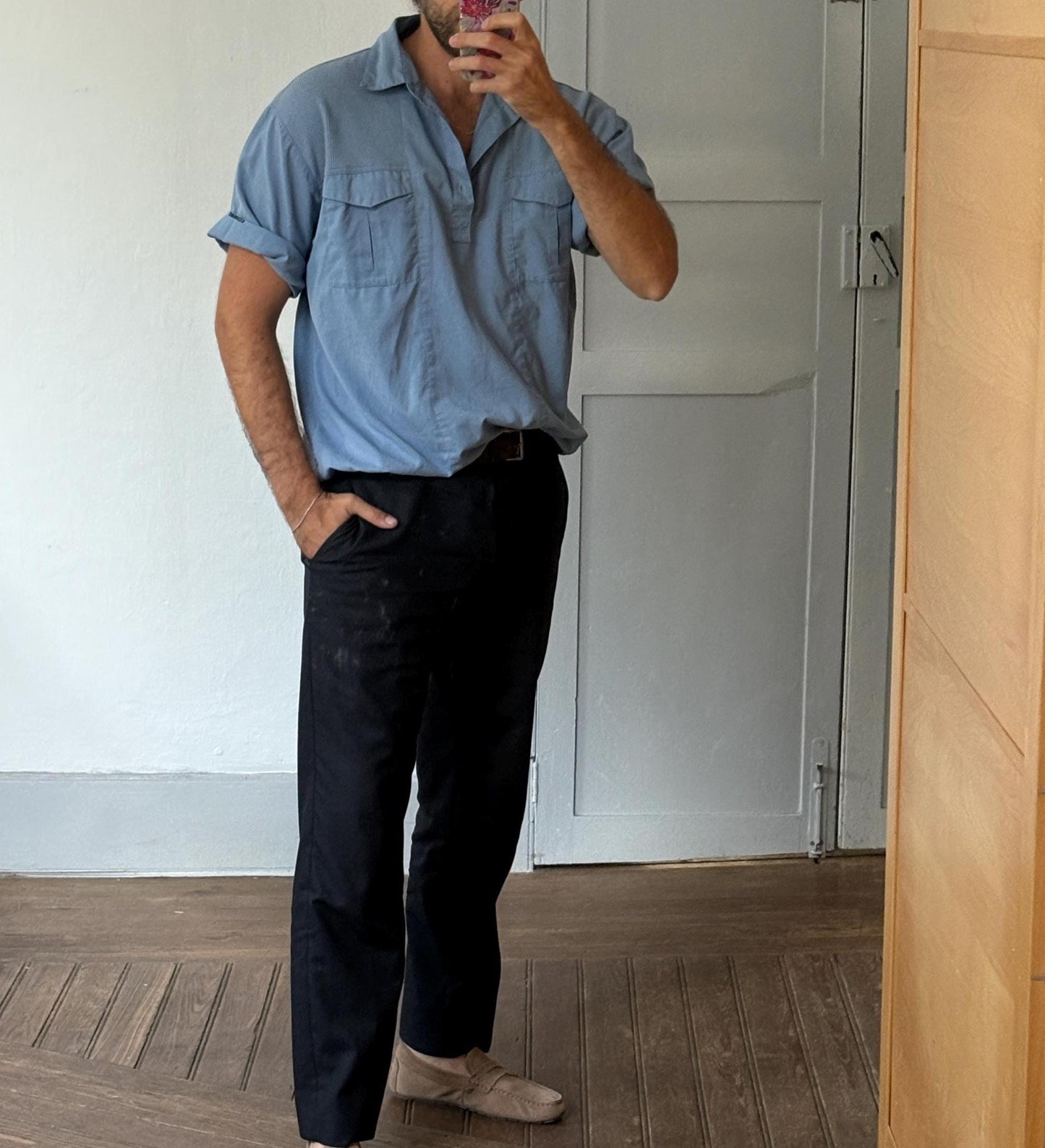 Vintage Light Blue Polo Shirt – Unisex Relaxed Fit – Catamaran 80s Soft Knit Look (Men’s XL / Oversized Women’s L-XL)