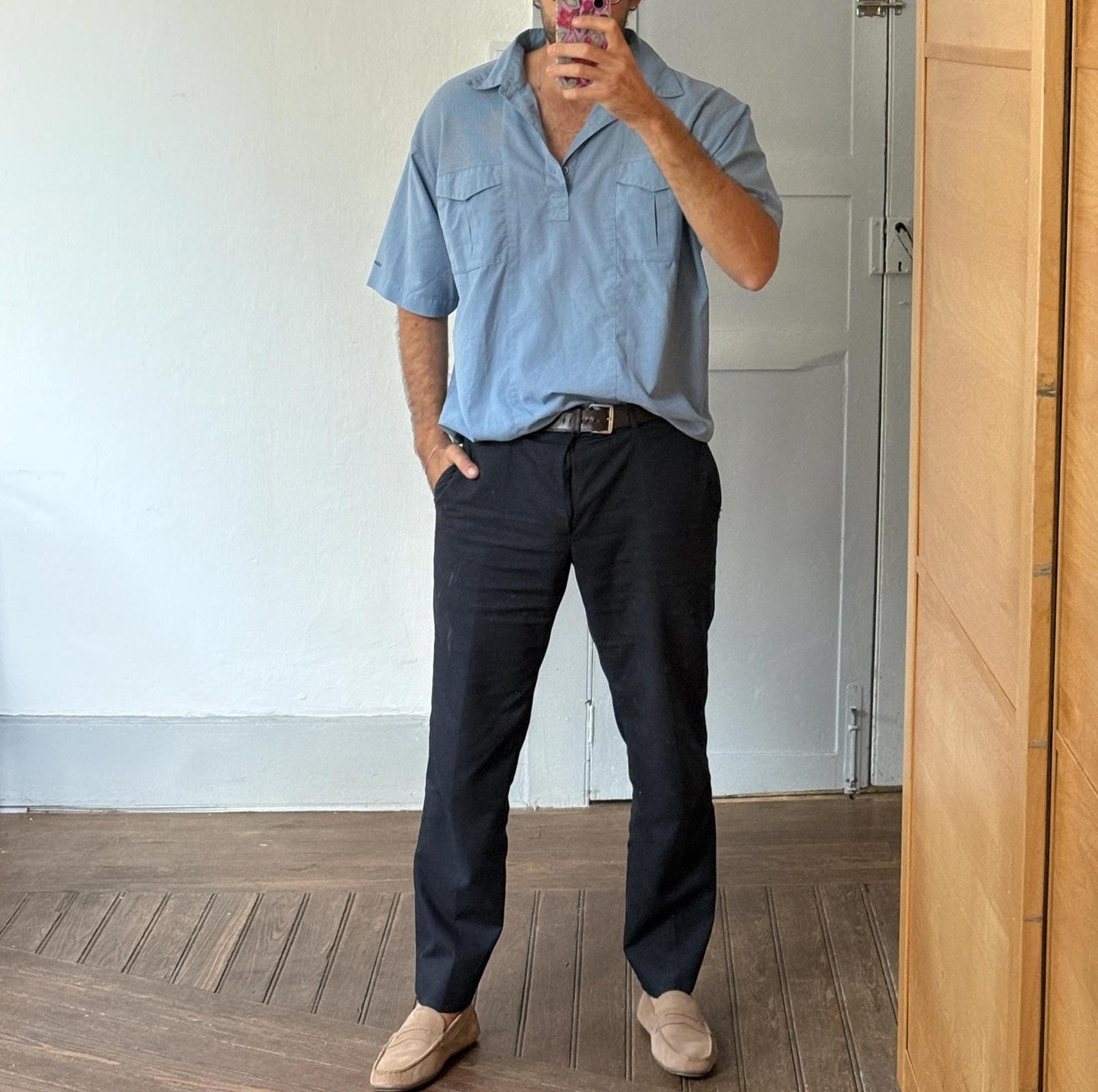 Vintage Light Blue Polo Shirt – Unisex Relaxed Fit – Catamaran 80s Soft Knit Look (Men’s XL / Oversized Women’s L-XL)