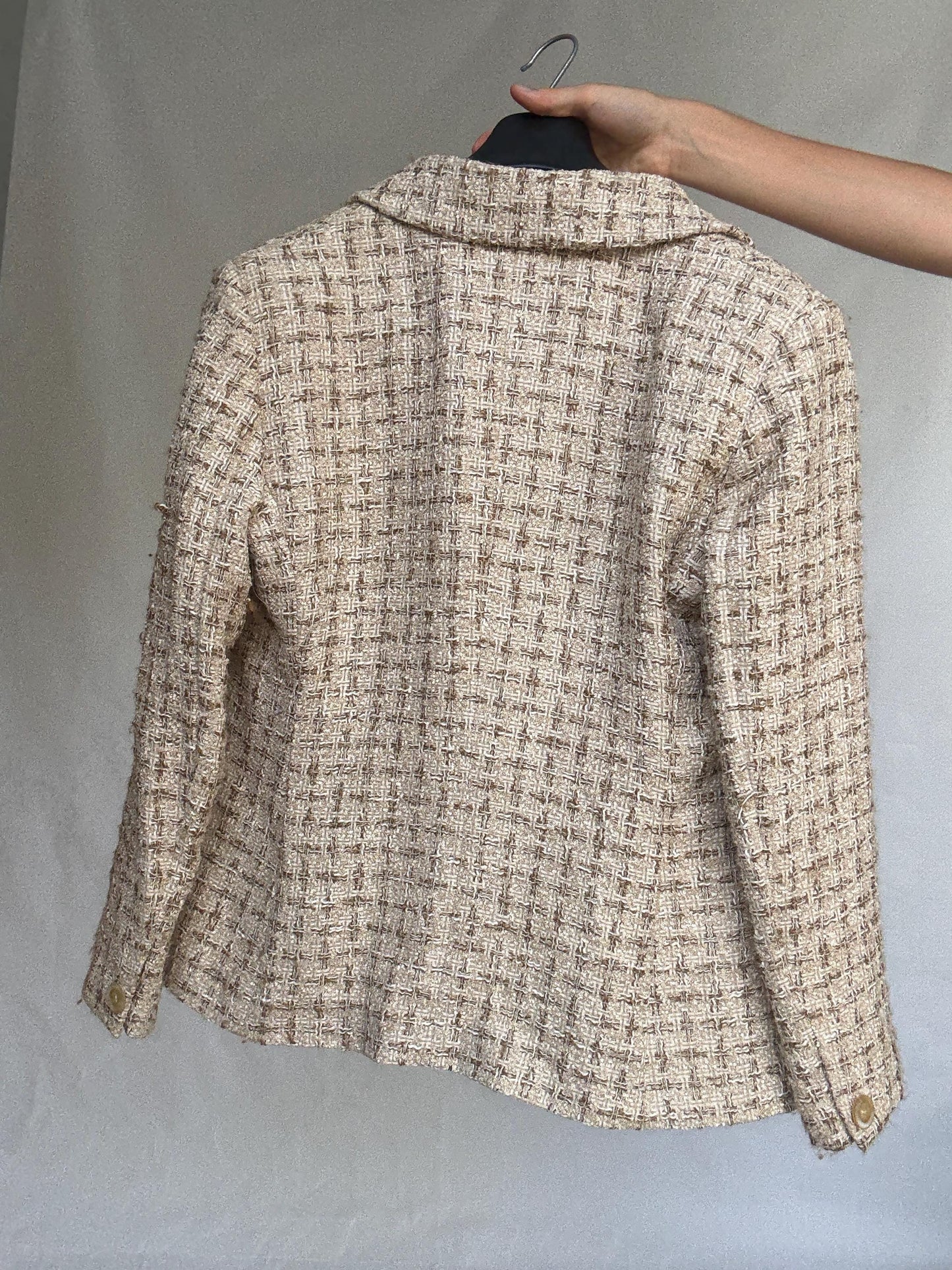 Purificación García silk pocket blazer – size 46 vintage designer jacket with textured weave and elegant tailoring