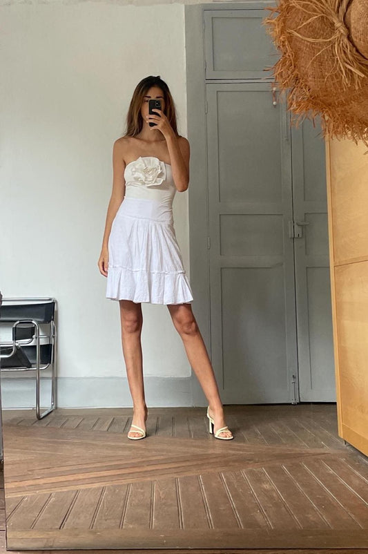 Vintage Marella White Eyelet Midi Skirt | Italian Designer Summer Cotton Ruffle Skirt