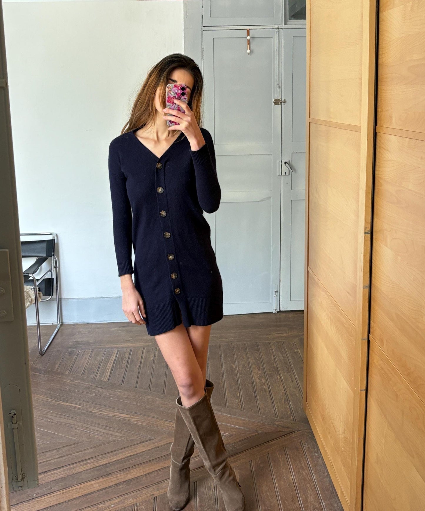 Vintage Navy Wool Blend Mini Dress | Massimo Dutti | Cozy Y2K Academia Fit