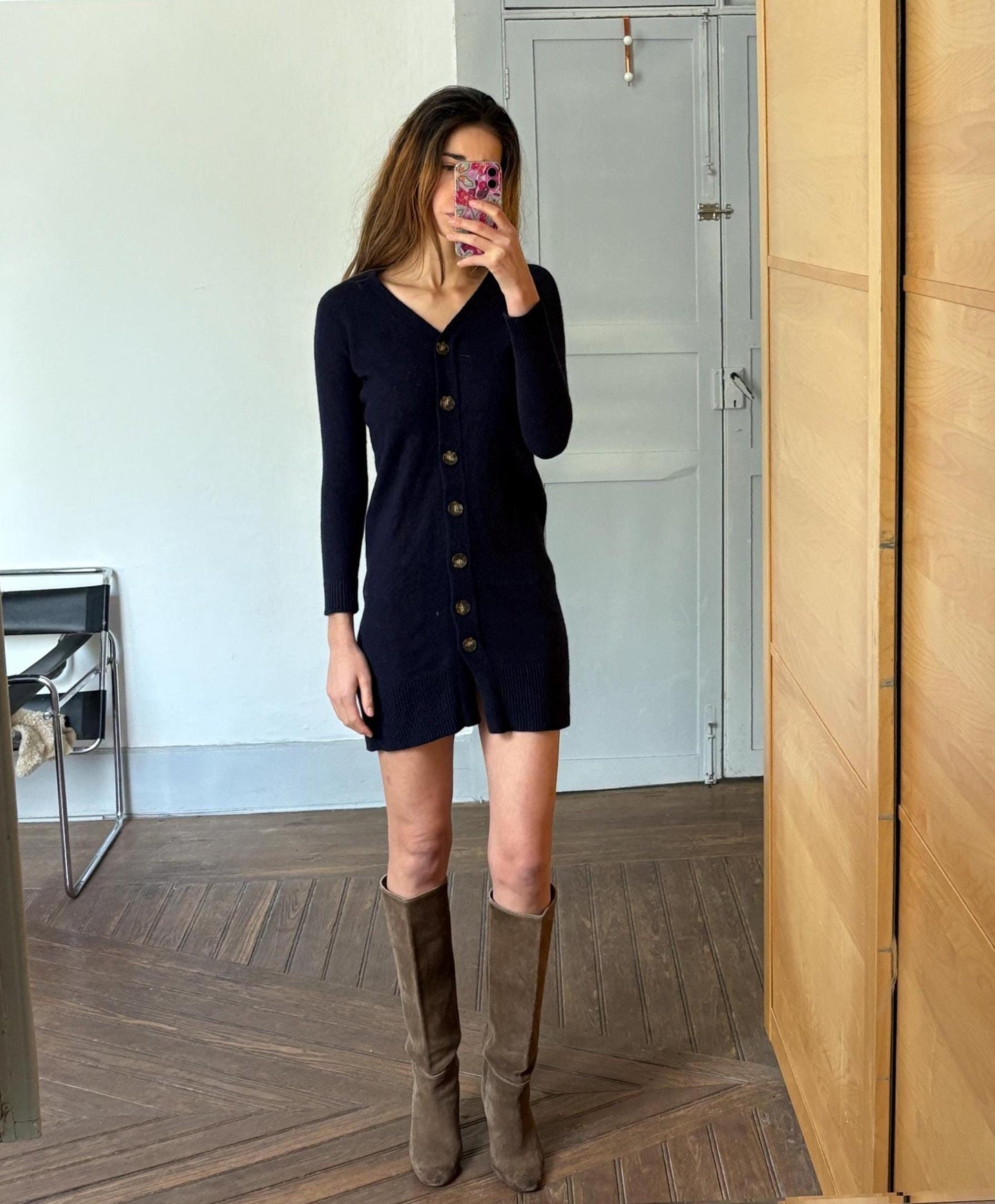Vintage Navy Wool Blend Mini Dress | Massimo Dutti | Cozy Y2K Academia Fit