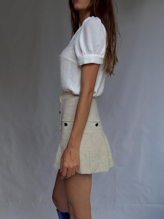 Vintage Naf Naf Paris blouse with peter pan collar, white short sleeve button-up, size 36 romantic French style top