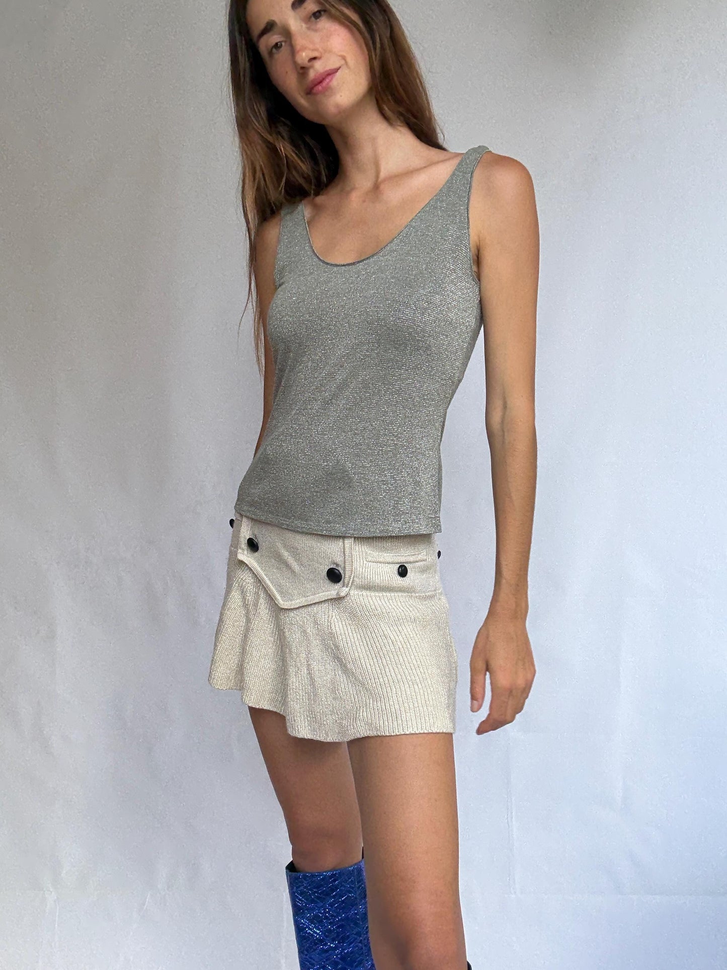 Vintage Glitter Thread Tank Top by Oysho – Silver Shimmer Slay