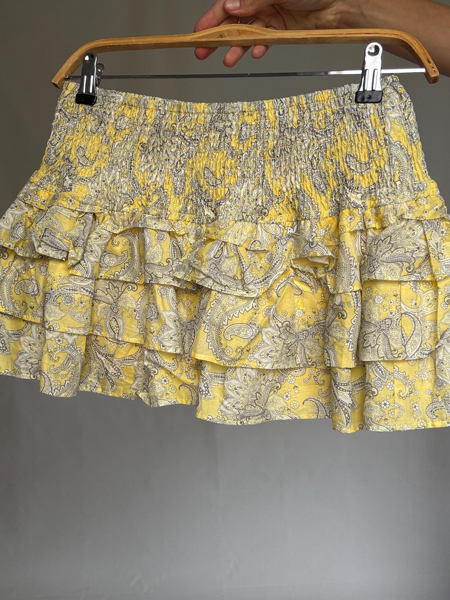 Y2K Ruffle Mini Skirt • Baby Yellow Paisley Print • Coquette Balletcore Summer Skirt XXS