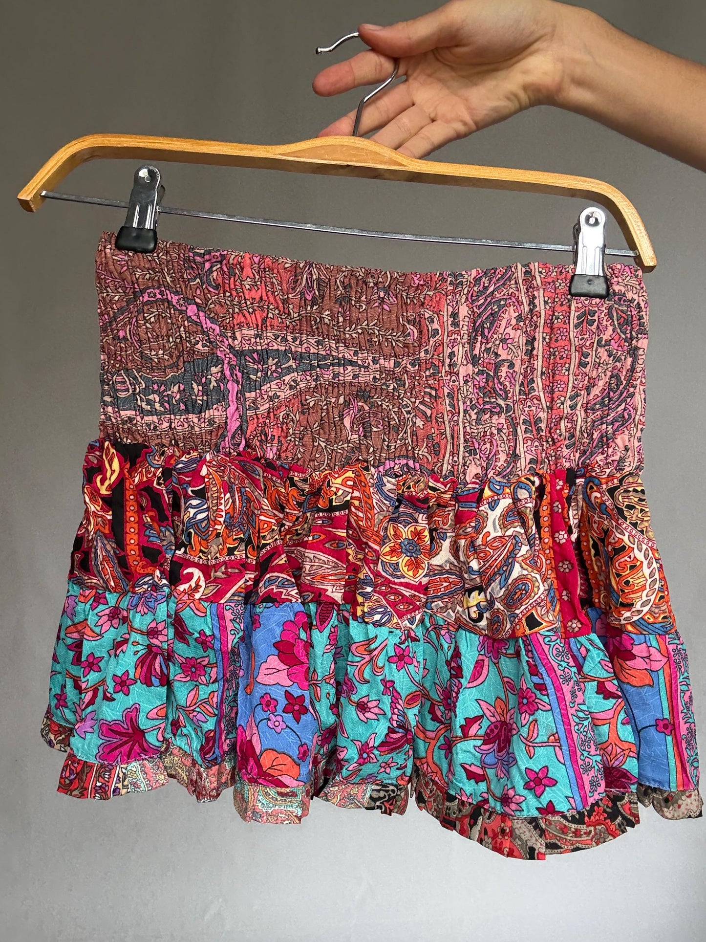 Boho Silk Ruffle Mini Skirt • Festival Girlcore • french european girl Style Size : XXS - XS