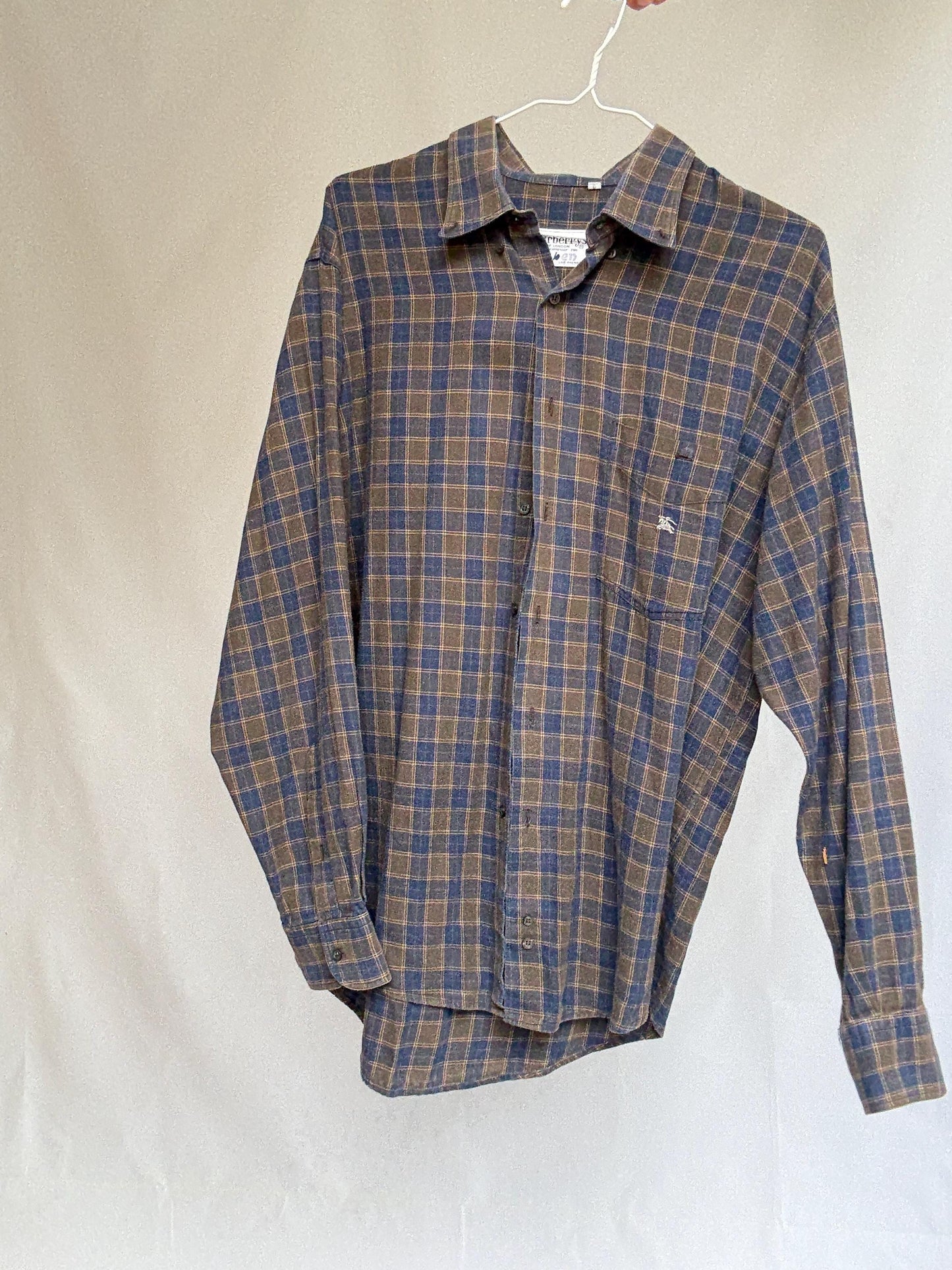 Rare Vintage Burberrys of London plaid shirt, made for Ruben Las Palmas, natural materials, size 4, collectible menswear