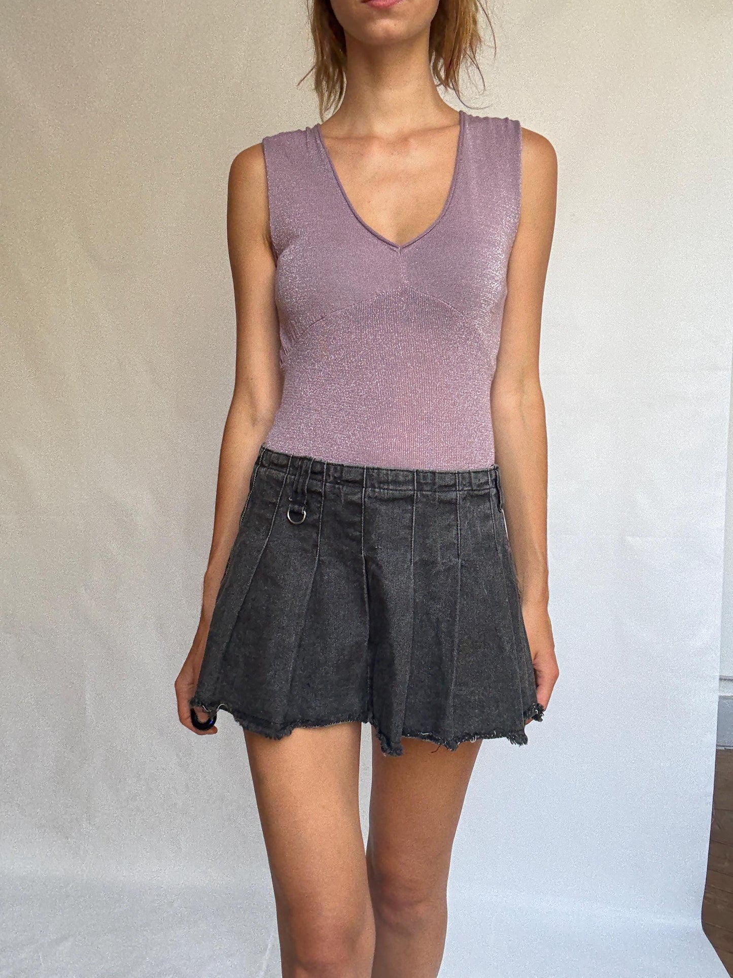 Vintage Pedro del Hierro Glitter Knit Top – Silver Lilac Camisole – Y2K Party Vibes