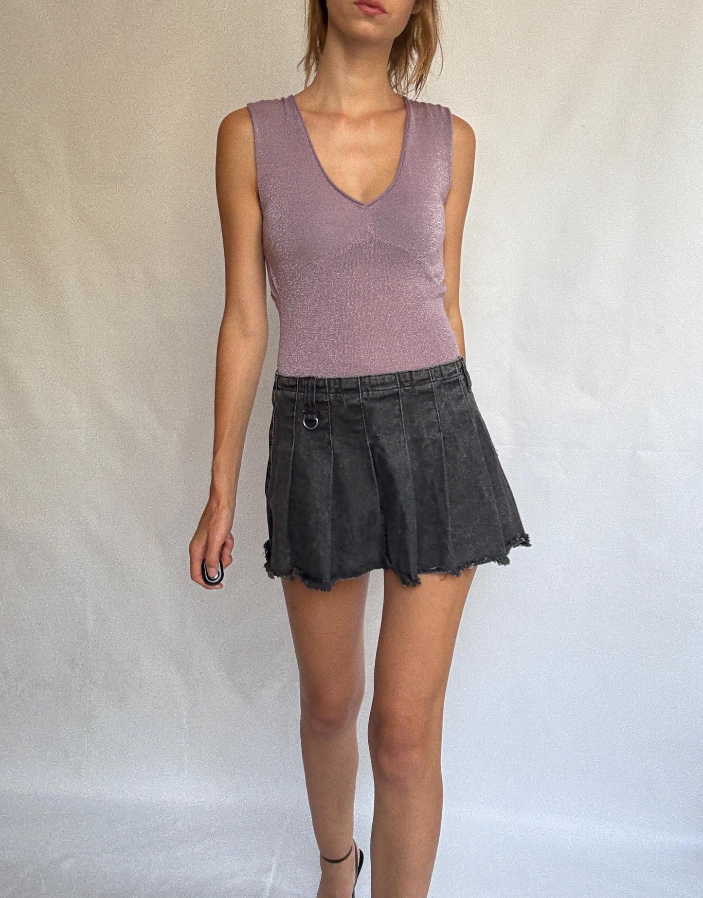 Vintage Pedro del Hierro Glitter Knit Top – Silver Lilac Camisole – Y2K Party Vibes